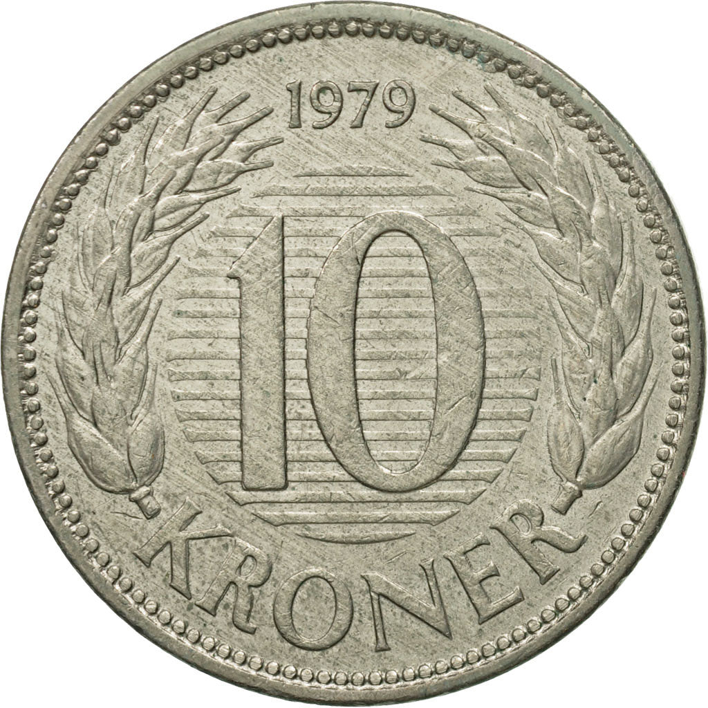 Coin, Denmark, Margrethe II, 10 Kroner, 1979, Copenhagen, AU(55-58)
