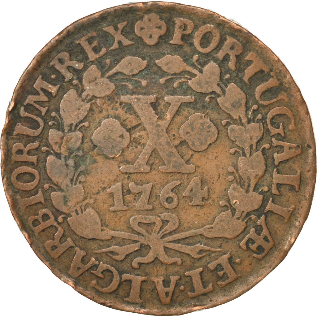 Portogallo, Jose I, 10 Reis, X; 1/2 Vinten, 1764, MB+, Rame, KM:243.1