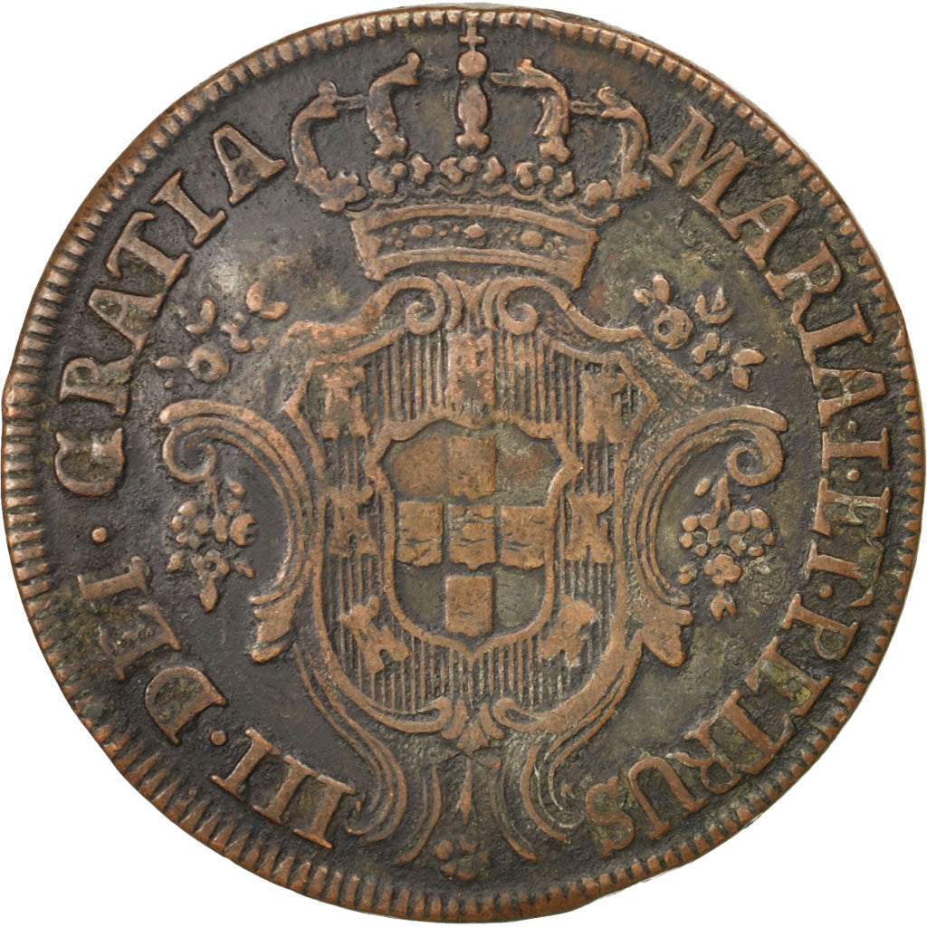 PORTUGAL, 10 Reis, X; 1/2 Vinten, 1785, KM #280, EF(40-45), Copper, 12.60