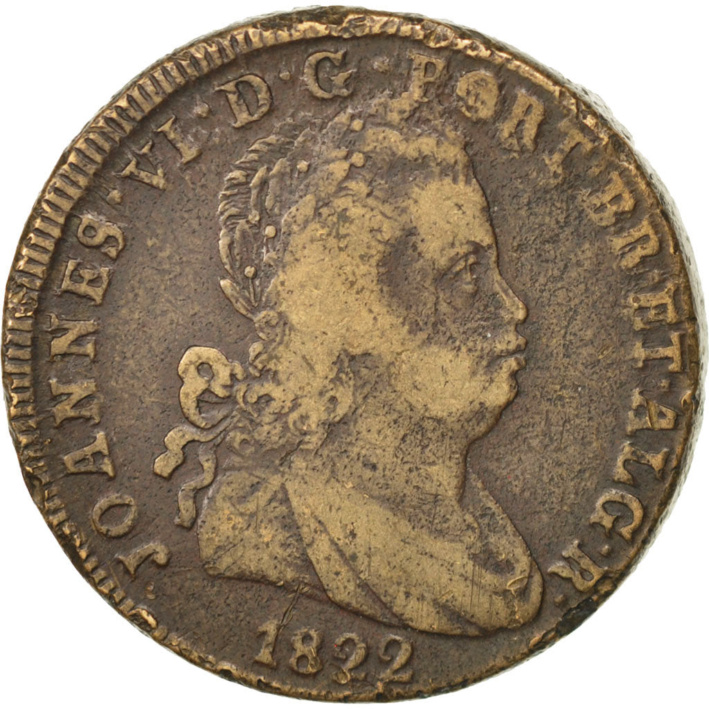 PORTUGAL, 40 Reis, Pataco, 1822, KM #370, VF(30-35), Bronze, 36.26