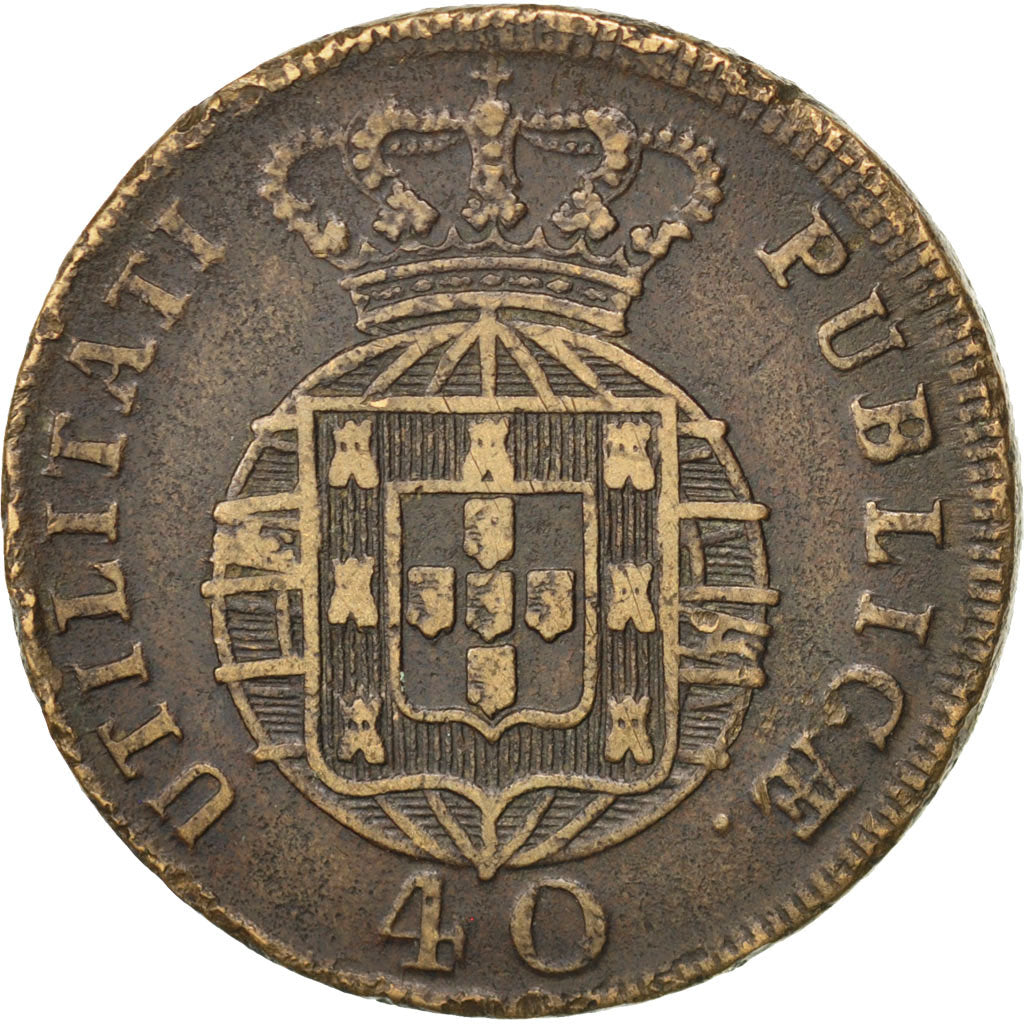 PORTUGAL, 40 Reis, Pataco, 1822, KM #370, VF(30-35), Bronze, 36.26