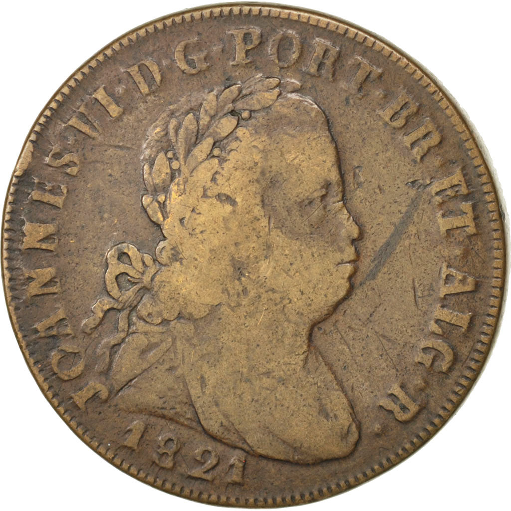 PORTUGAL, 40 Reis, Pataco, 1821, KM #370, VF(30-35), Bronze, 34.51
