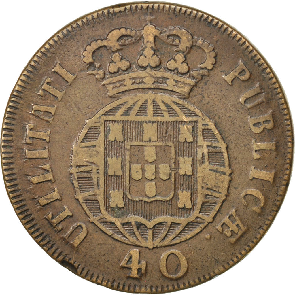 PORTUGAL, 40 Reis, Pataco, 1821, KM #370, VF(30-35), Bronze, 34.51