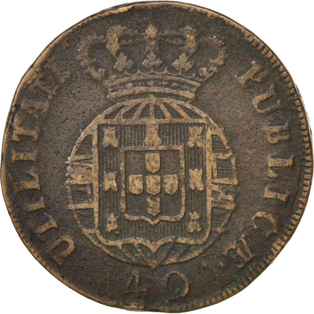 PORTUGAL, 40 Reis, Pataco, 1825, KM #370, VF(20-25), Bronze, 34.18