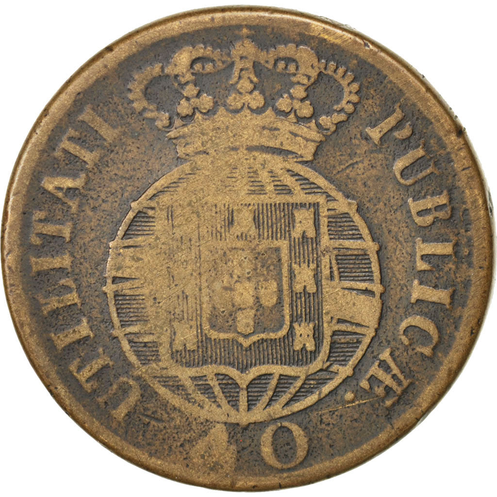 PORTUGAL, 40 Reis, Pataco, 1824, KM #370, VF(20-25), Bronze, 33.90