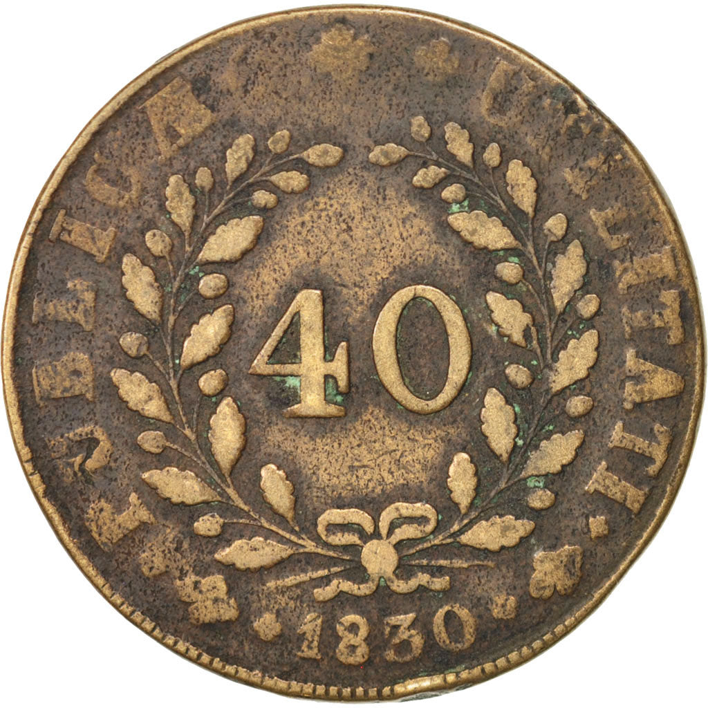 PORTUGAL, 40 Reis, Pataco, 1830, KM #391, VF(30-35), Bronze, 33.80