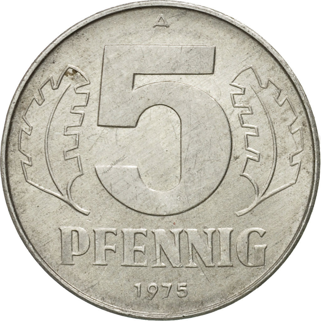 Munten, DUITSE DEMOCRATISCHE REPUBLIEK, 5 Pfennig, 1975, Berlin, ZF, Aluminium