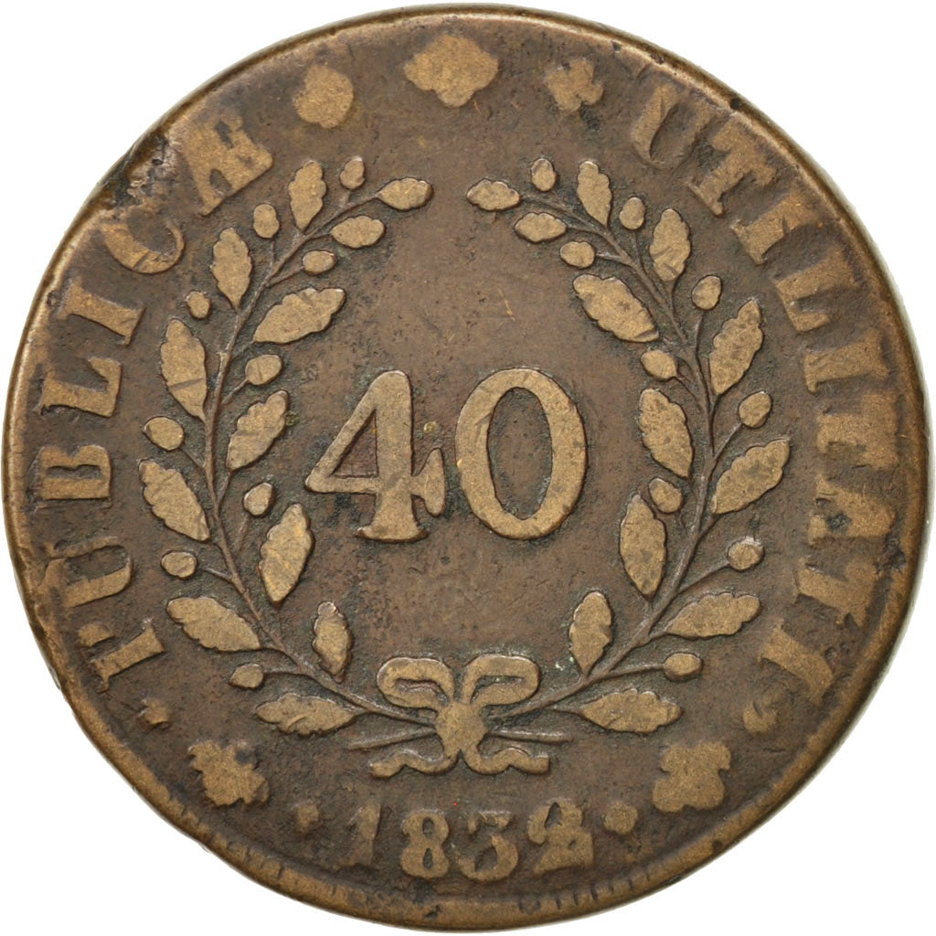 PORTUGAL, 40 Reis, Pataco, 1832, KM #391, VF(30-35), Bronze, 34.90