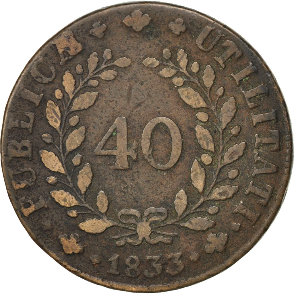 PORTUGAL, 40 Reis, Pataco, 1833, KM #391, VF(20-25), Bronze, 31.70
