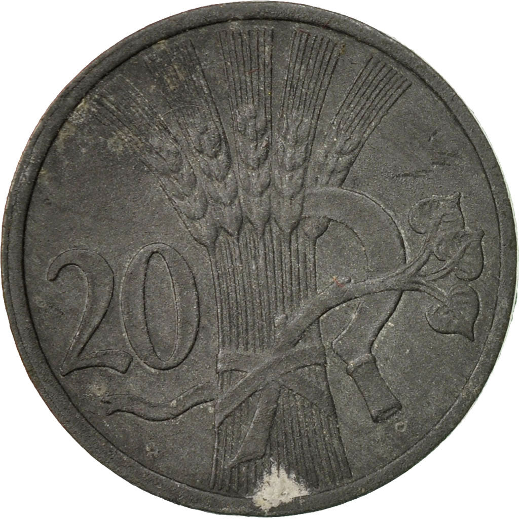 Coin, BOHEMIA & MORAVIA, 20 Haleru, 1942, VF(30-35), Zinc, KM:2