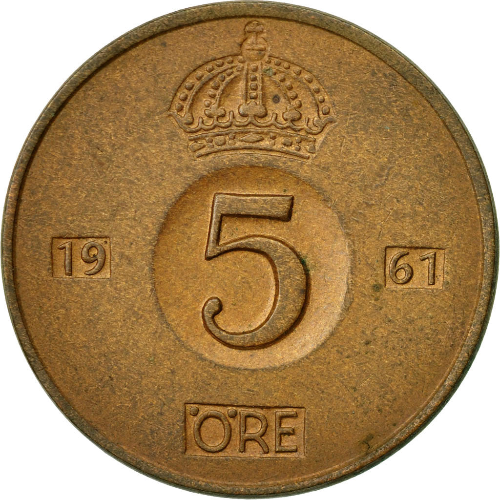 Coin, Sweden, Gustaf VI, 5 Öre, 1961, EF(40-45), Bronze, KM:822