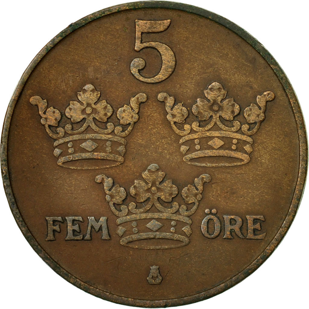 Coin, Sweden, Gustaf V, 5 Öre, 1916, EF(40-45), Bronze, KM:779.2