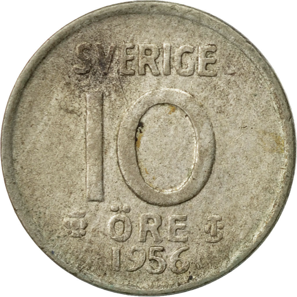 Coin, Sweden, Gustaf VI, 10 Öre, 1956, EF(40-45), Silver, KM:823