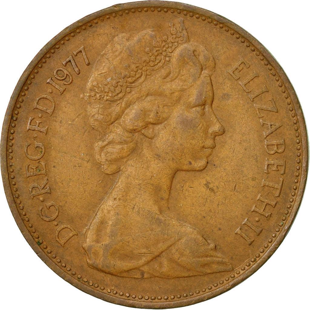Moneda, Gran Bretaña, Elizabeth II, 2 New Pence, 1977, BC+, Bronce, KM:916