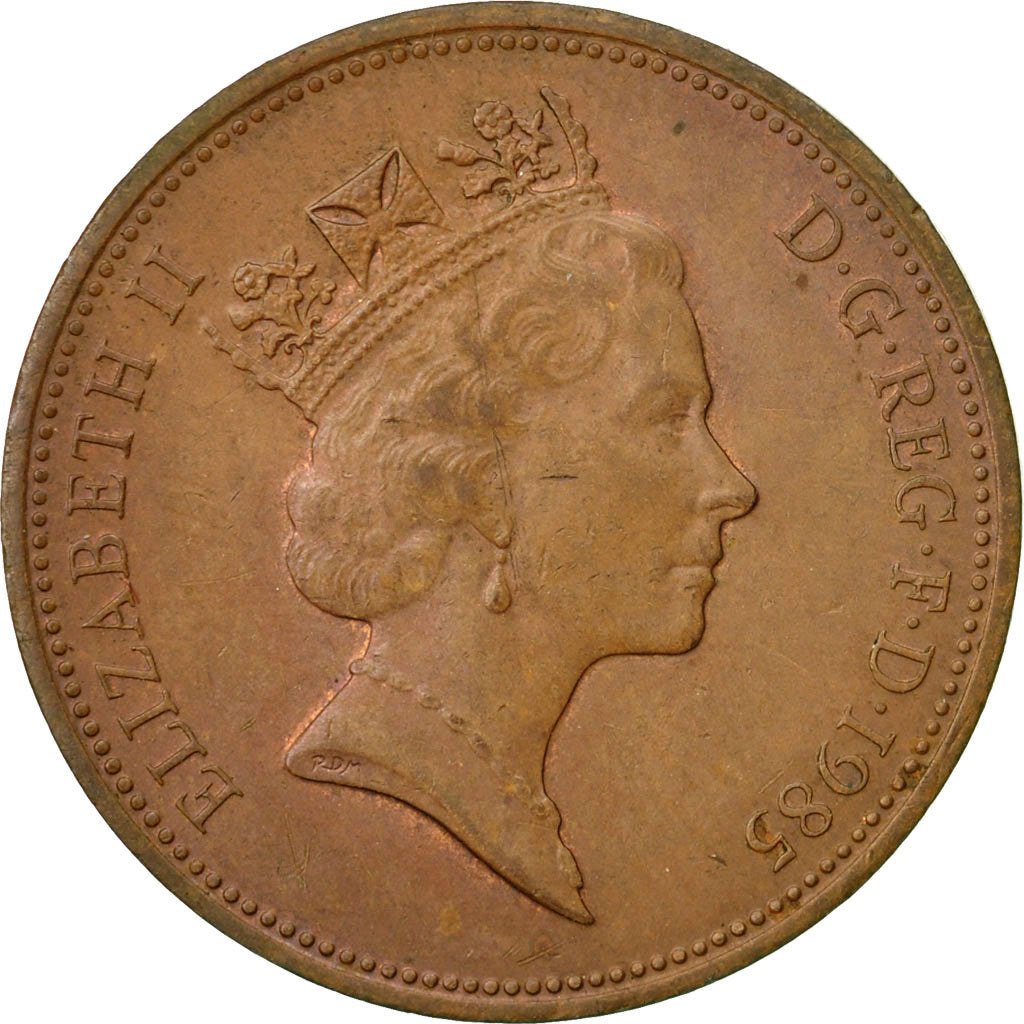 Moneda, Gran Bretaña, Elizabeth II, 2 Pence, 1985, BC+, Bronce, KM:936
