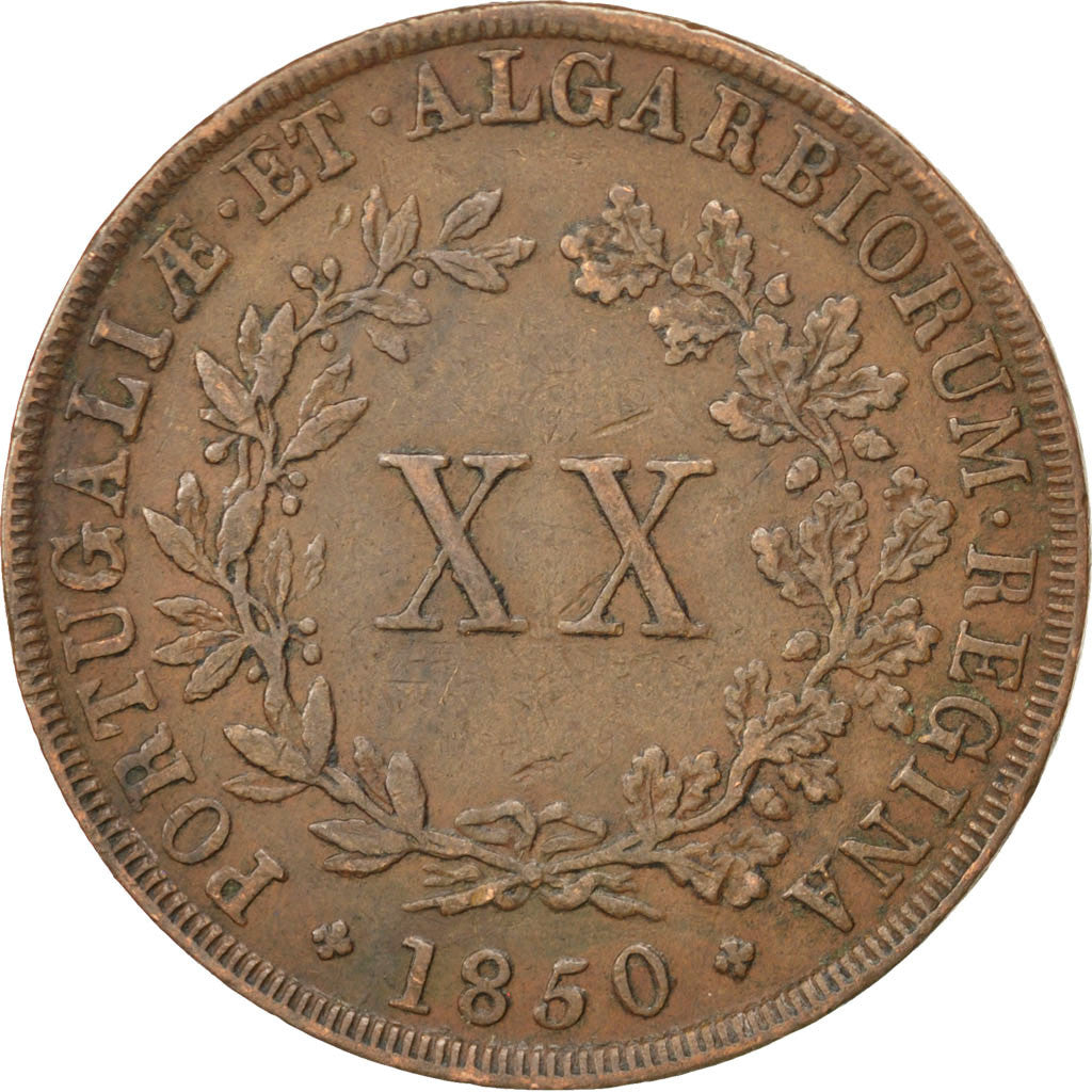 Coin, Portugal, Maria II, 20 Reis, 1850, EF(40-45), Copper, KM:482