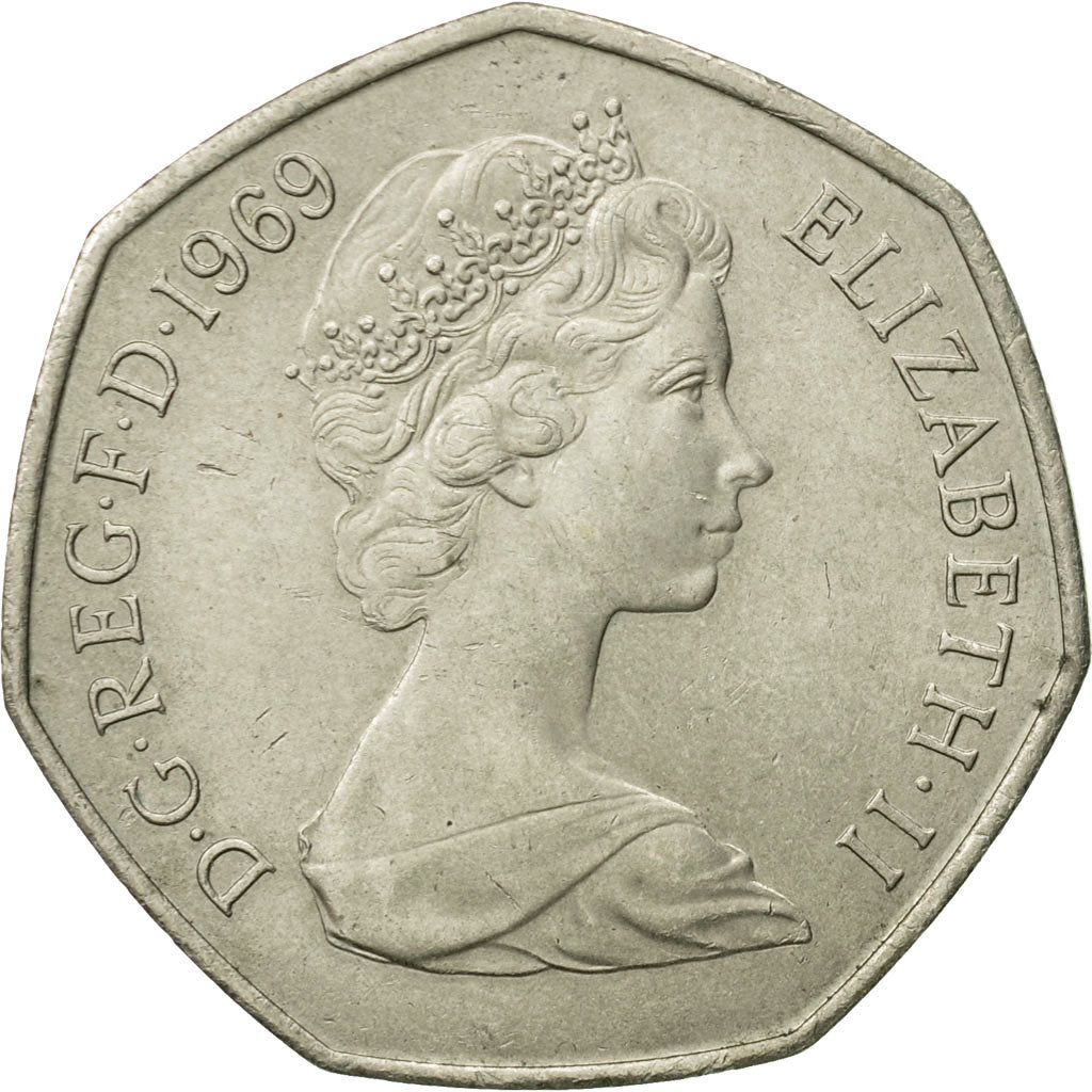 Coin, Great Britain, Elizabeth II, 50 New Pence, 1969, AU(50-53), Copper-nickel