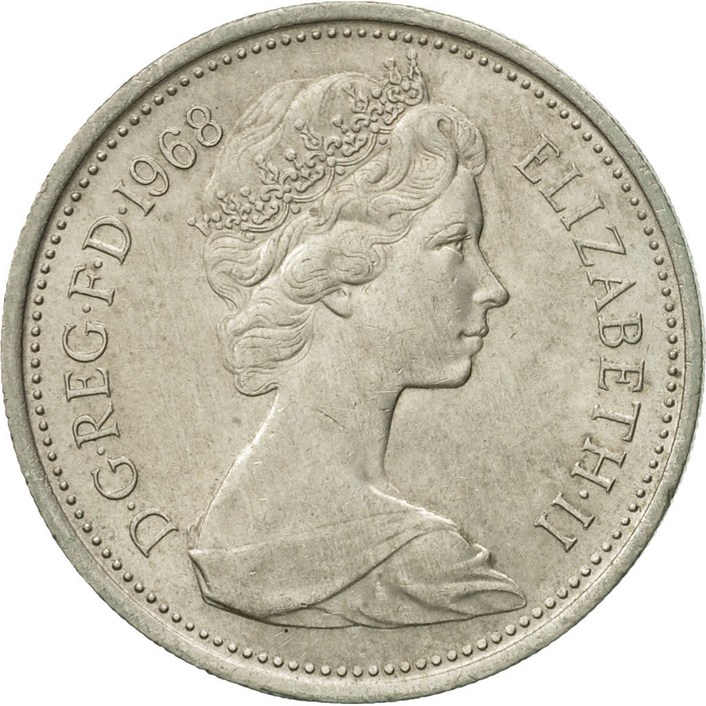 Coin, Great Britain, Elizabeth II, 5 New Pence, 1968, AU(55-58), Copper-nickel