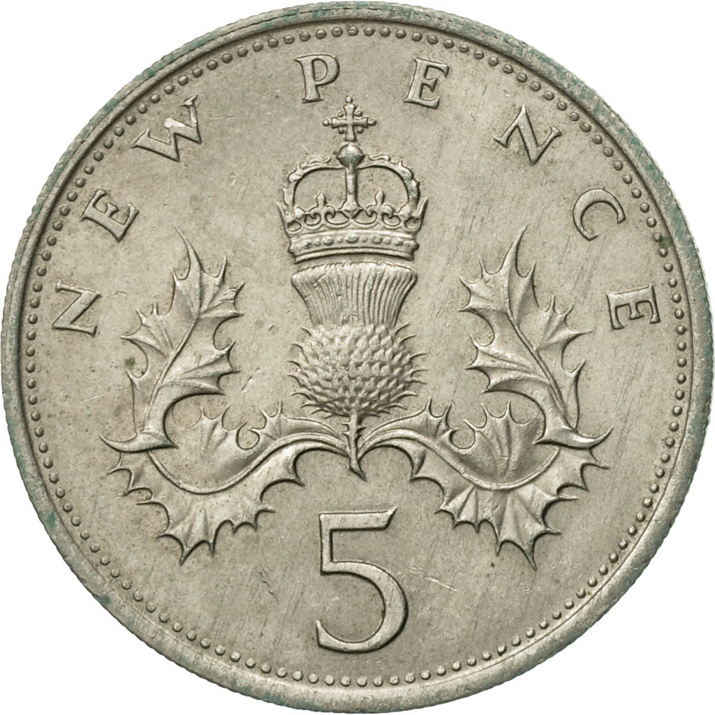Coin, Great Britain, Elizabeth II, 5 New Pence, 1968, AU(55-58), Copper-nickel