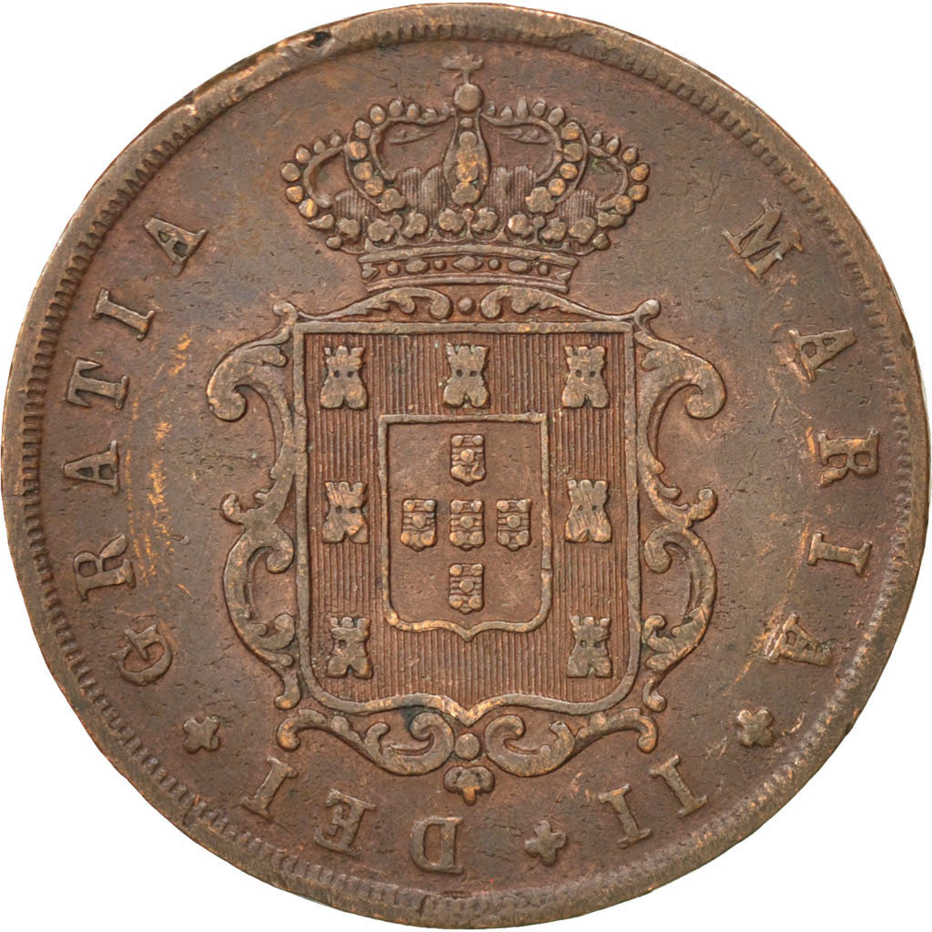 PORTUGAL, 10 Reis, 1841, KM #481, EF(40-45), Copper, 12.19
