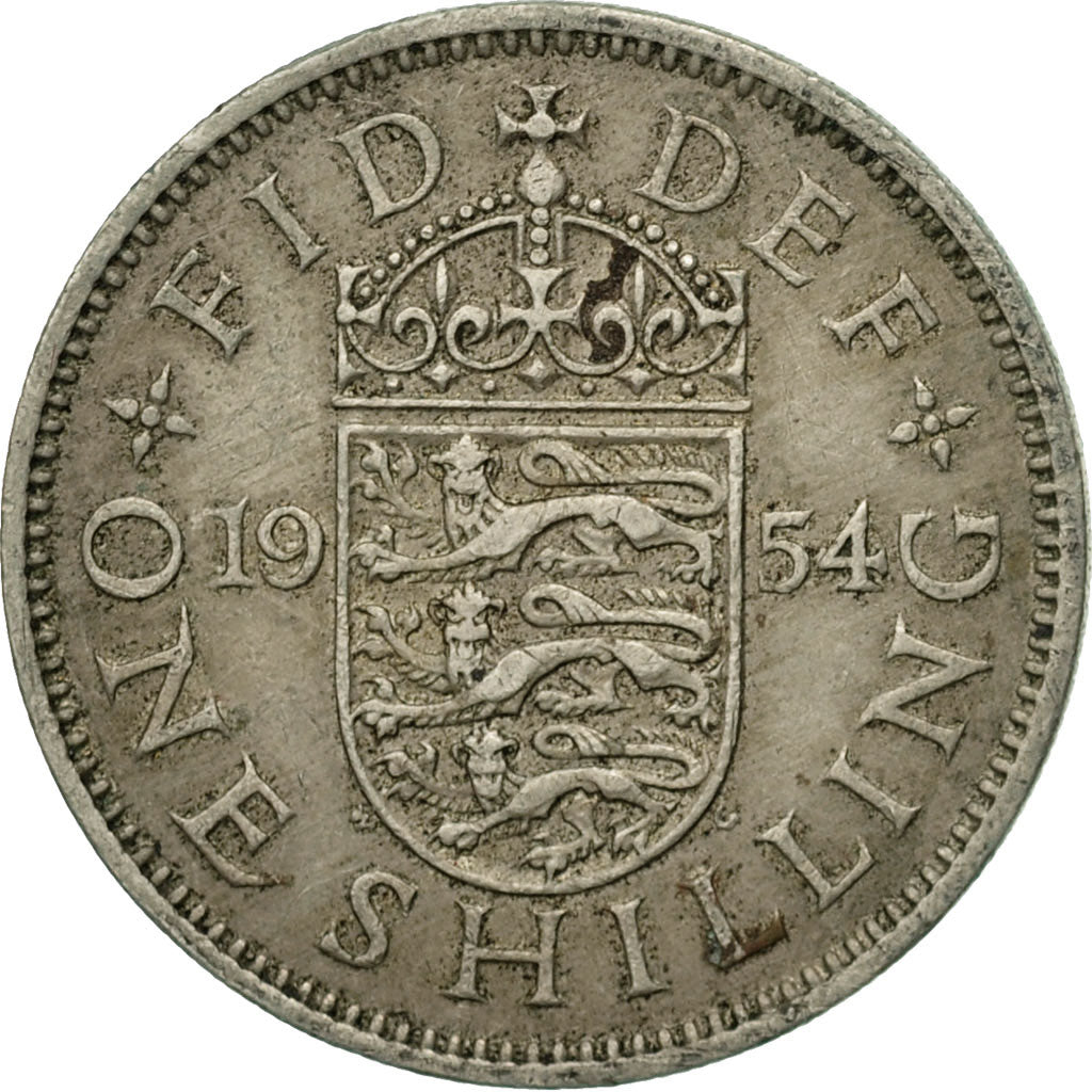 Coin, Great Britain, Elizabeth II, Shilling, 1954, VF(30-35), Copper-nickel
