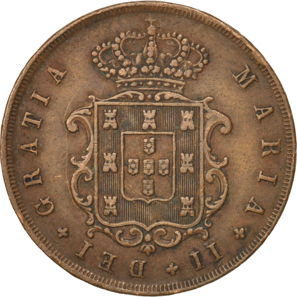 PORTUGAL, 10 Reis, 1847, KM #481, EF(40-45), Copper, 12.55