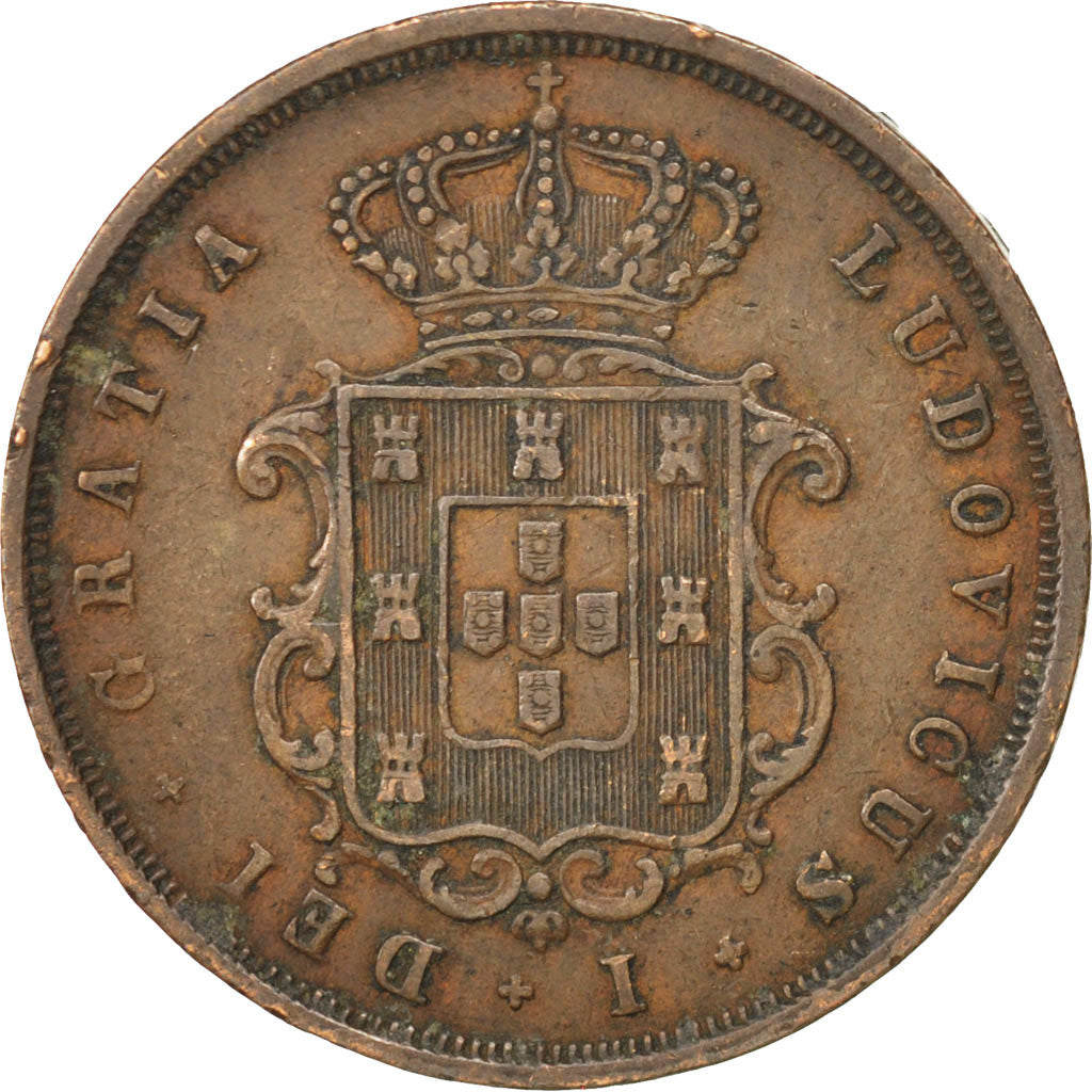 PORTUGAL, 10 Reis, 1873, KM #514, EF(40-45), Copper, 14.49