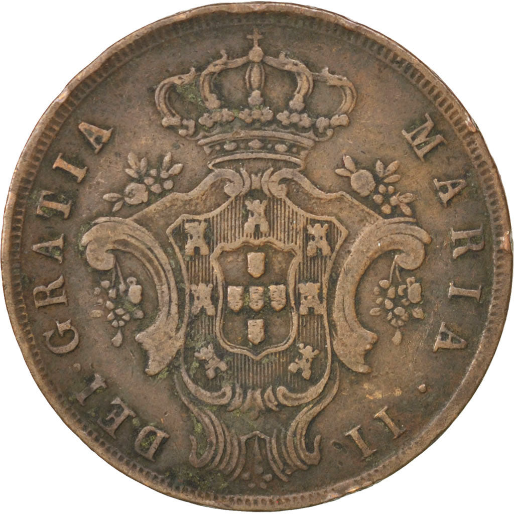 Moneta, Azzorre, 10 Reis, 1843, MB, Rame, KM:11
