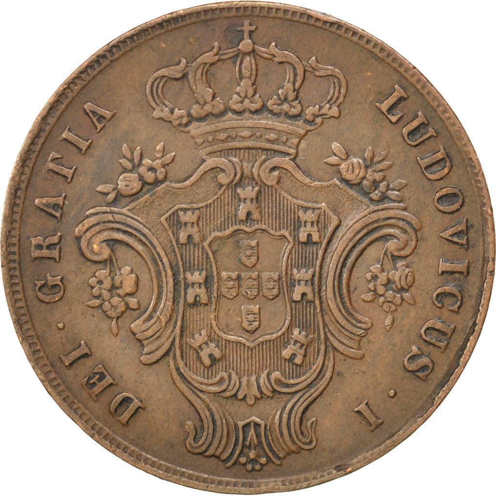 AZORES, 10 Reis, 1865, KM #14, EF(40-45), Copper, 5.93
