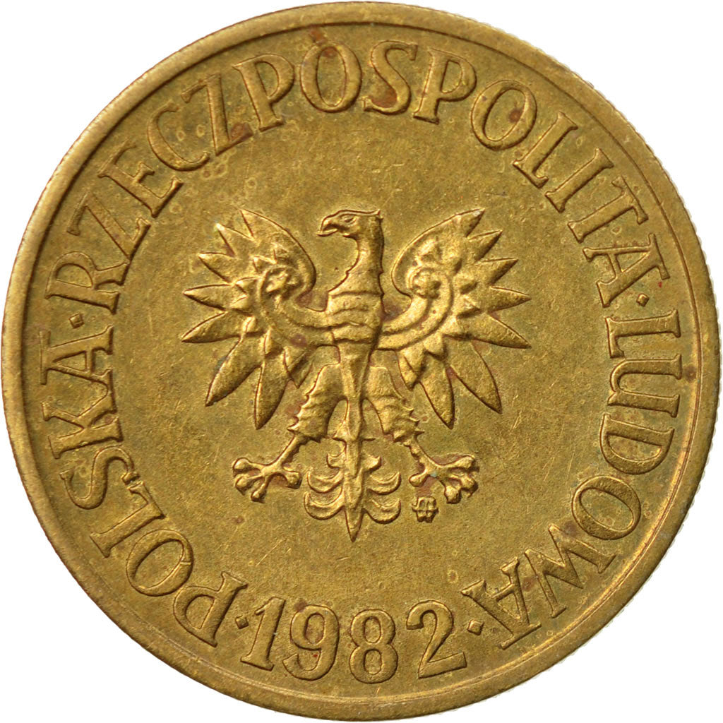 Coin, Poland, 5 Zlotych, 1982, Warsaw, EF(40-45), Brass, KM:81.1