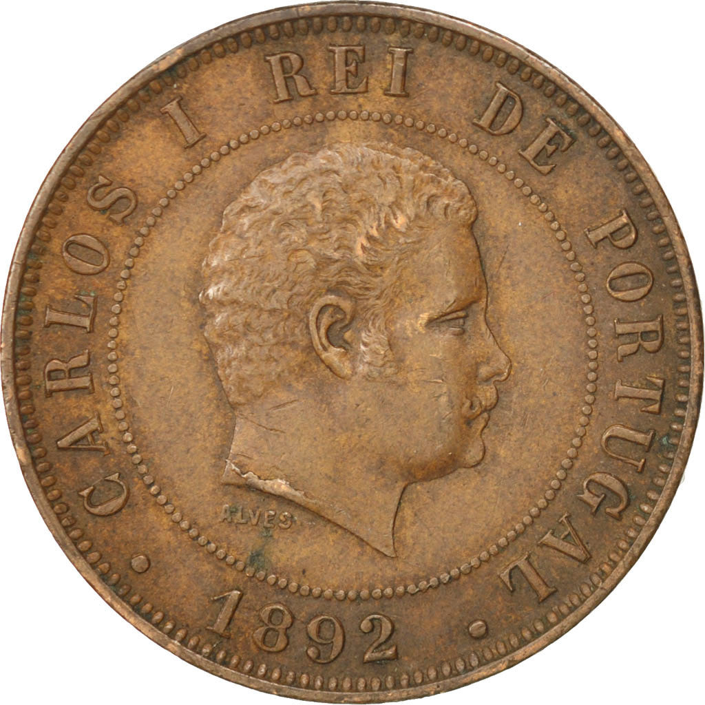 Coin, Portugal, Carlos I, 20 Reis, 1892, EF(40-45), Bronze, KM:533
