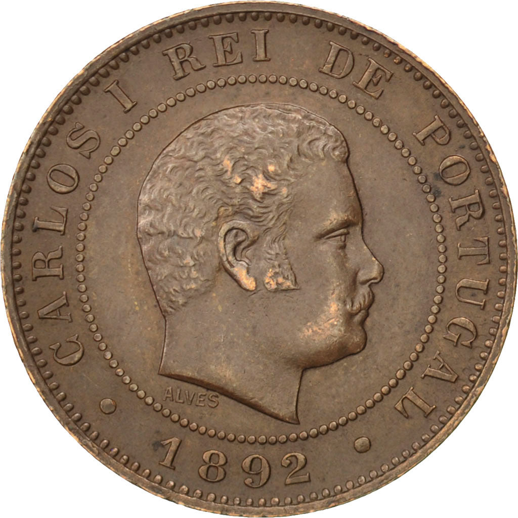 Monnaie, Portugal, Carlos I, 10 Reis, 1892, Portugal Mint, TTB+, Bronze, KM:532