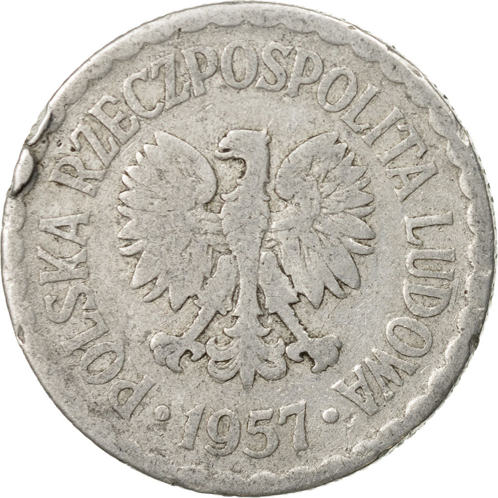 Coin, Poland, Zloty, 1957, Warsaw, VF(20-25), Aluminum, KM:49.1