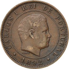PORTUGAL, 10 Reis, 1892, Portugal Mint, KM #532, EF(40-45), Bronze, 6.01