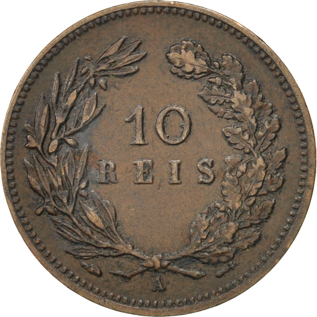 PORTUGAL, 10 Reis, 1892, Portugal Mint, KM #532, EF(40-45), Bronze, 6.01