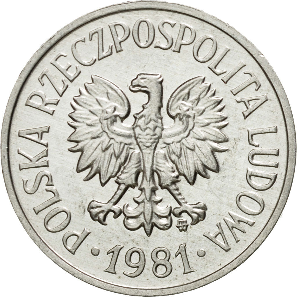 Moneta, Polska, 20 Groszy, 1981, Warsaw, AU(50-53), Aluminium, KM:A47