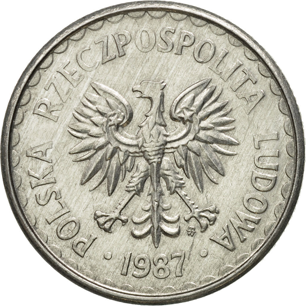 Coin, Poland, Zloty, 1987, Warsaw, EF(40-45), Aluminum, KM:49.2