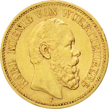 GERMAN STATES, 20 Mark, 1876, Freudenstadt, KM #625, AU(55-58), Gold, 7.94