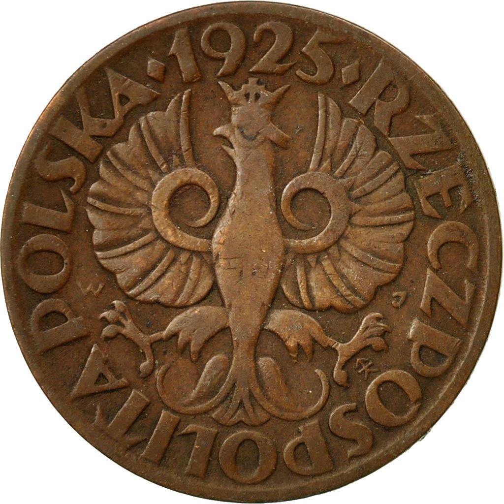 Moneda, Polonia, 5 Groszy, 1925, Warsaw, MBC, Bronce, KM:10a