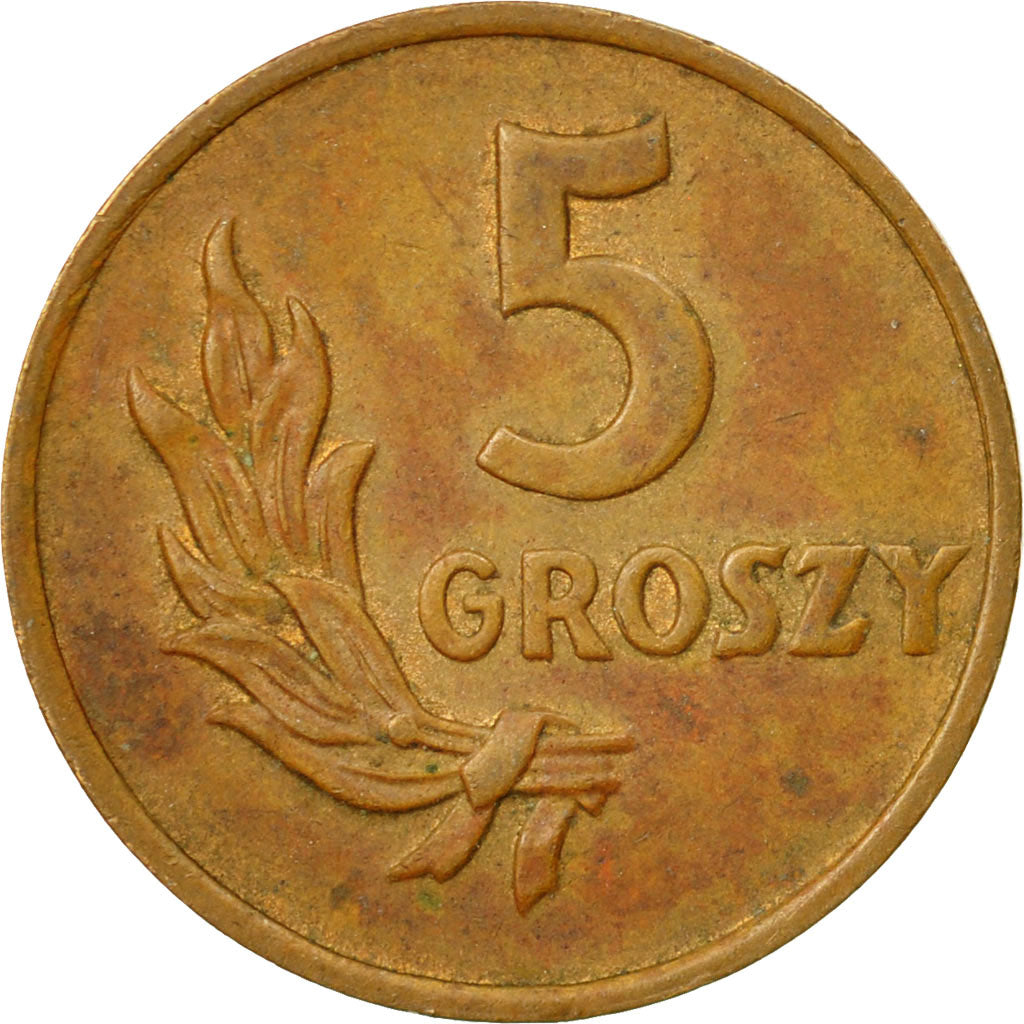 Coin, Poland, 5 Groszy, 1949, Basel, EF(40-45), Bronze, KM:41
