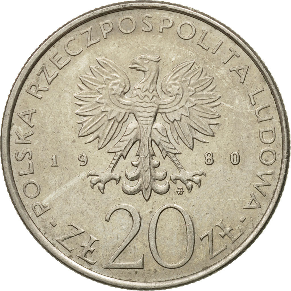 Coin, Poland, 20 Zlotych, 1980, Warsaw, EF(40-45), Copper-nickel, KM:108