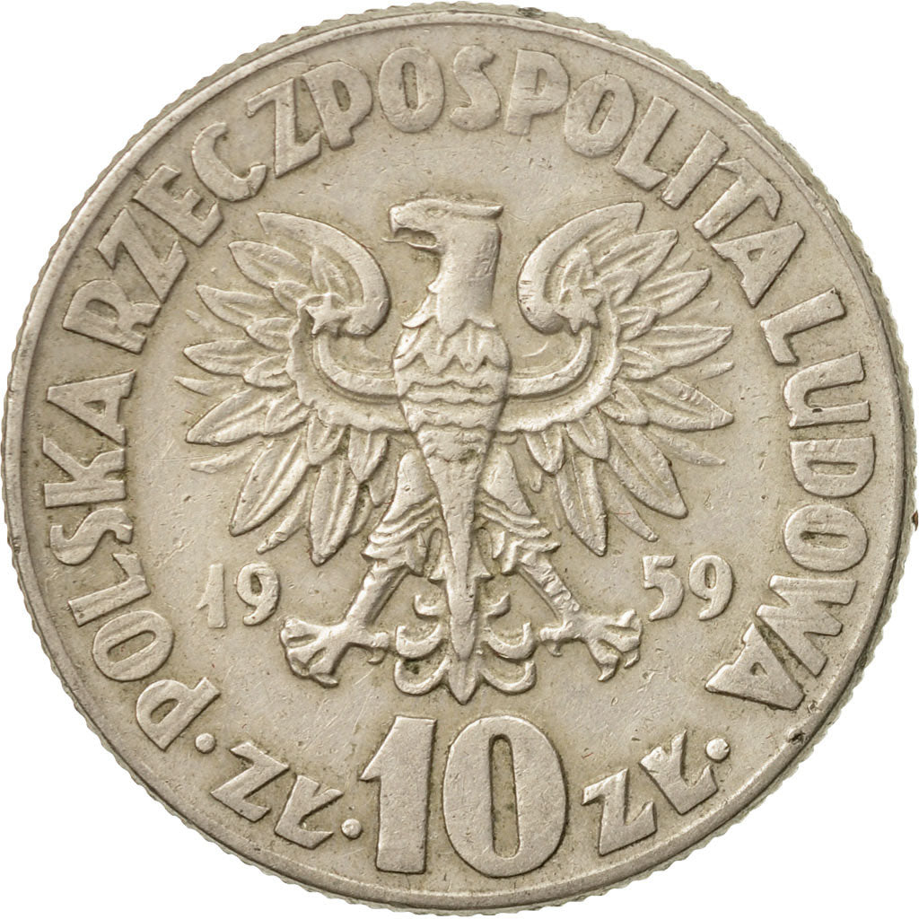 Moneta, Polska, 10 Zlotych, 1959, Warsaw, EF(40-45), Miedź-Nikiel, KM:51