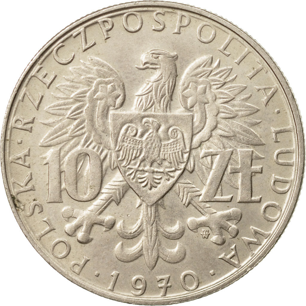 Coin, Poland, 10 Zlotych, 1970, Warsaw, AU(55-58), Copper-nickel, KM:62