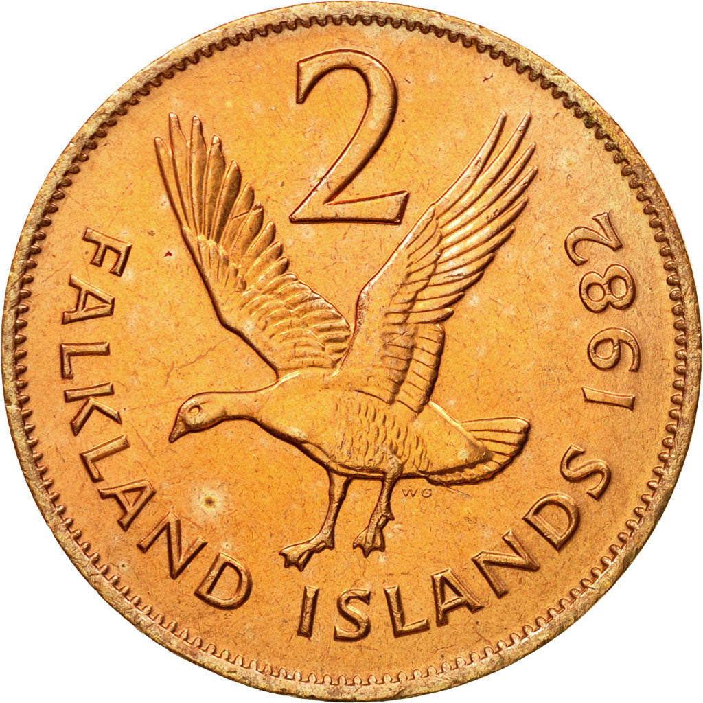 Coin, Falkland Islands, Elizabeth II, 2 Pence, 1982, MS(63), Bronze, KM:3