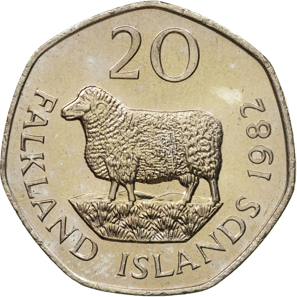 Moneda, Islas Malvinas, Elizabeth II, 20 Pence, 1982, SC, Cobre - níquel, KM:17