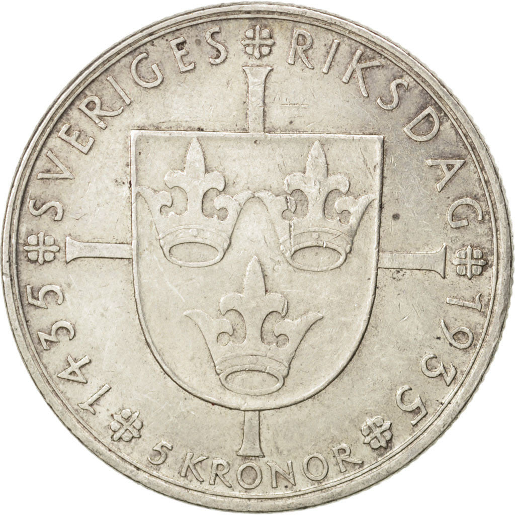 Coin, Sweden, Gustaf V, 5 Kronor, 1935, AU(55-58), Silver, KM:806