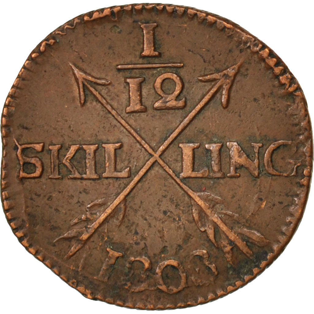 SWEDEN, 1/12 Skilling, 1808, KM #563, EF(40-45), Copper, 20.5, 2.12