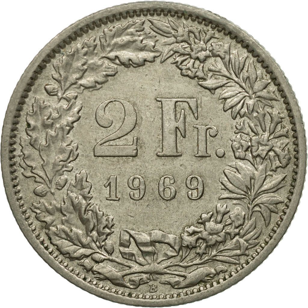 Coin, Switzerland, 2 Francs, 1969, Bern, AU(55-58), Copper-nickel, KM:21a.1