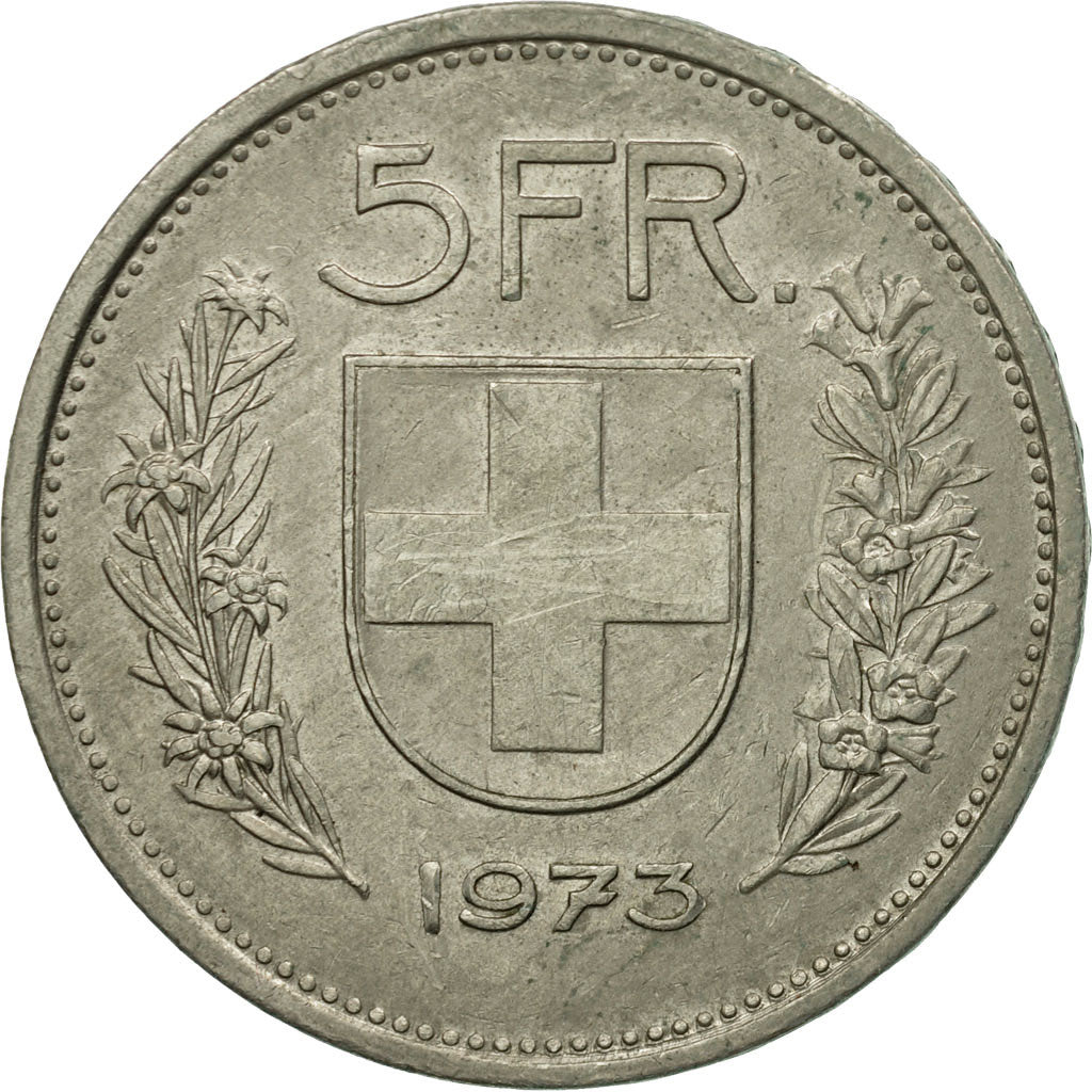 Coin, Switzerland, 5 Francs, 1973, Bern, EF(40-45), Copper-nickel, KM:40a.1
