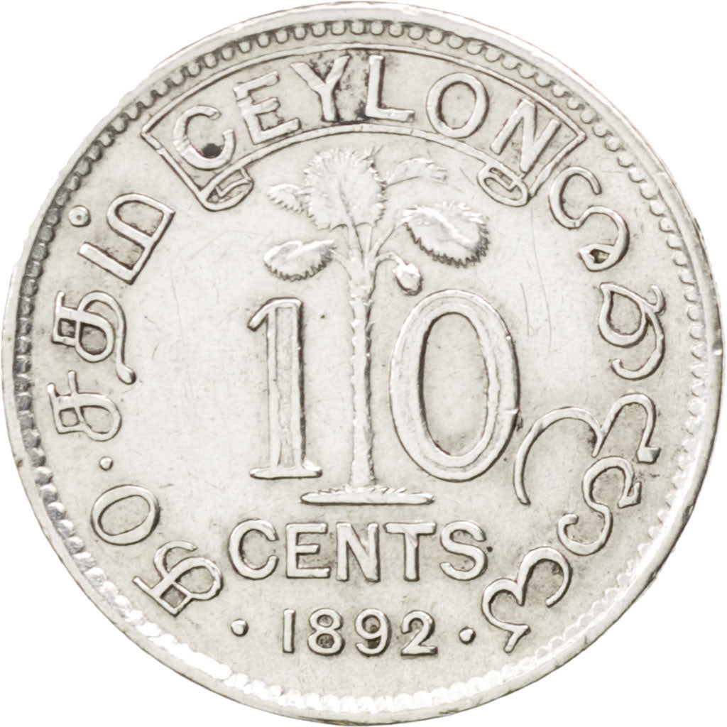 CEYLON, 10 Cents, 1892, KM #94, EF(40-45), Silver, 1.15